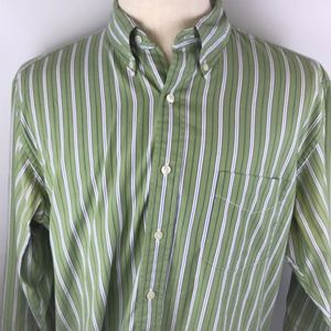 J Crew Men's L/S Button Up Green White Striped L